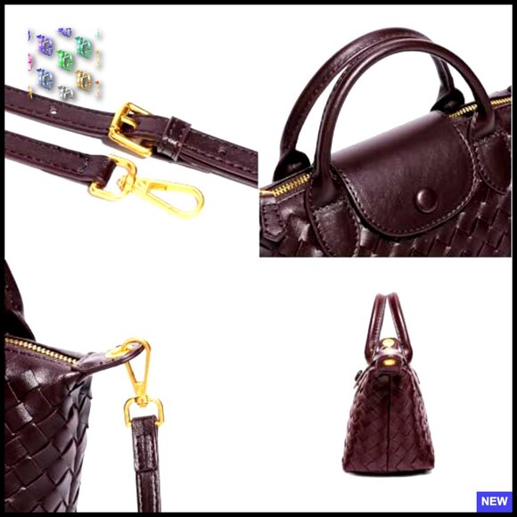 Braided Faux Leather Satchel Handbag Top Handle Adjustable Strap Hobo Chic - Picture 6 of 7